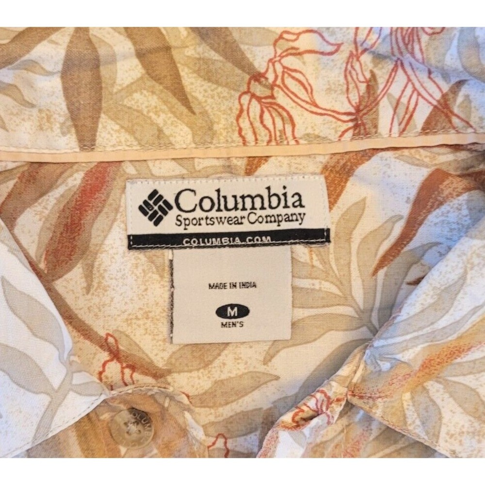 Columbia Mens Tropical Floral Button-Up Shirt Medium Beige Red Hawaii Outdoors - Picture 2 of 8